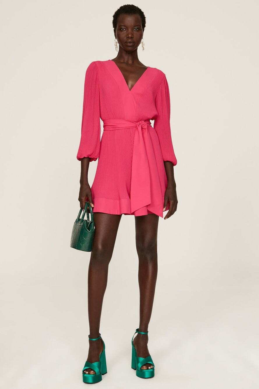 MILLY Pink V-Neckline Long Sleeve Hourglass Tie Waist Liv Mini Dress Size 8